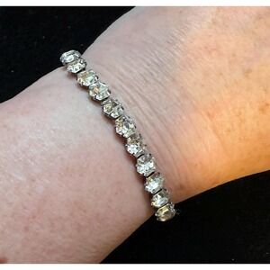 Art Deco Sterling Silver & Rhinstone Bracelet